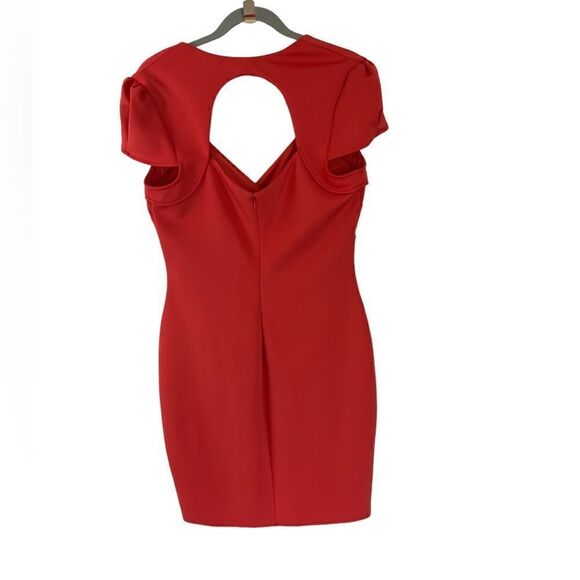 Guess Los Angeles Emily Scuba Body Con Hot Coral Cap Sleeve Cut out Back - Picture 2 of 9
